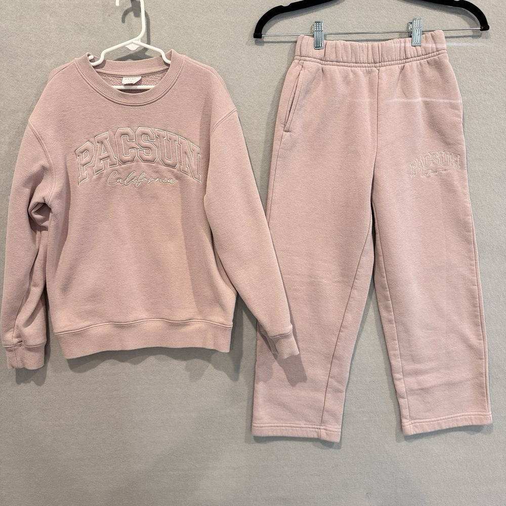 Pacsun Girls 2 Piece Crew Sweatshirt (Lg 10) Sweatpants (Med 8)  Dusty Rose
